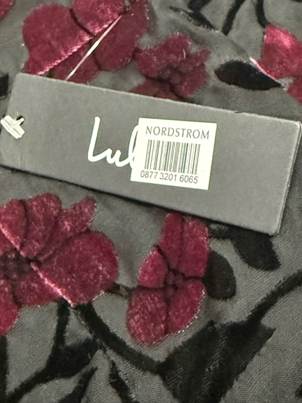 Lulu's Asymmetrical Velvet Floral Dress, Black and Plum - Picture 6 of 9